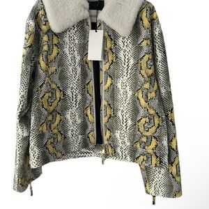 Stylish Snake Print Jacket with Faux Fur Collar